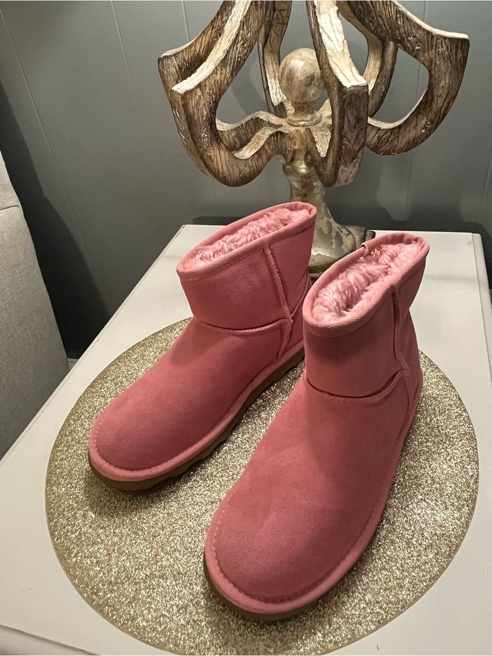 Time and Tru Pink Faux-Shearling Short Boot Slippers